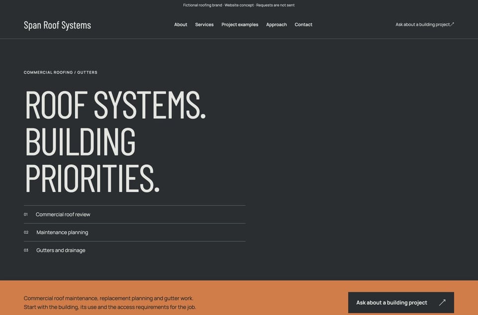 Span Roof Systems template homepage screenshot