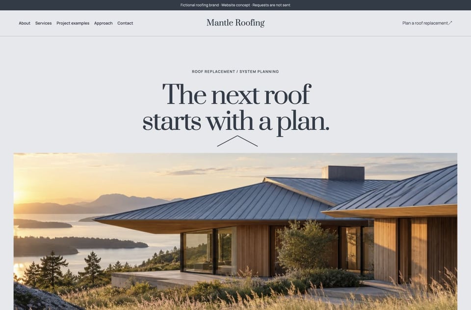 Mantle Roofing template homepage screenshot