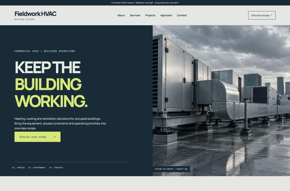 Fieldwork HVAC template homepage screenshot
