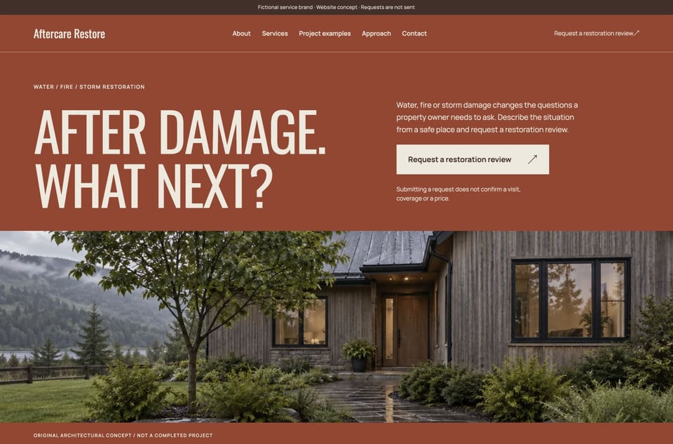 Aftercare Restore template homepage screenshot