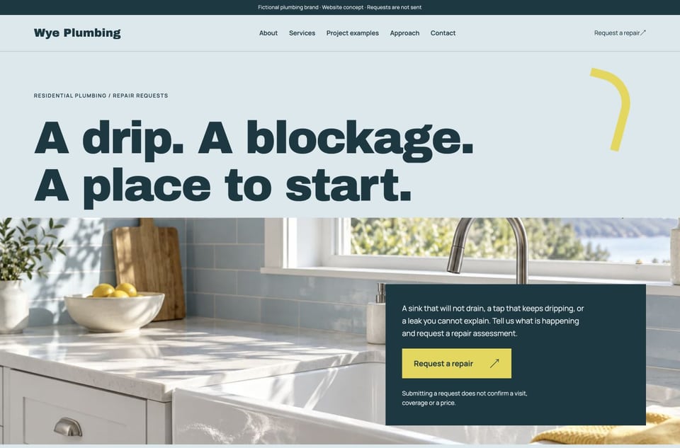 Wye Plumbing template homepage screenshot