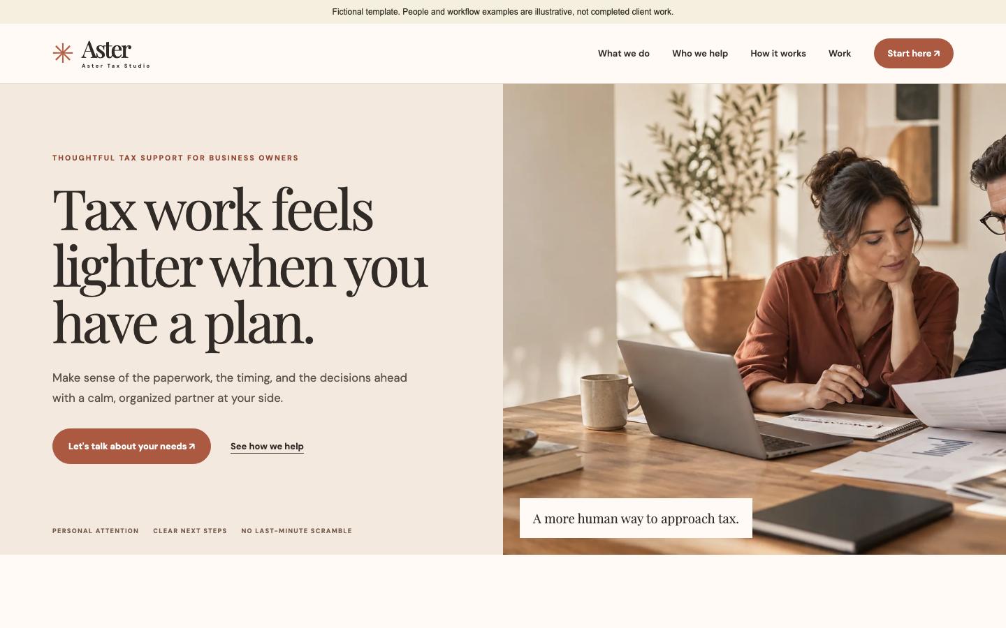 Aster Tax Studio template homepage screenshot