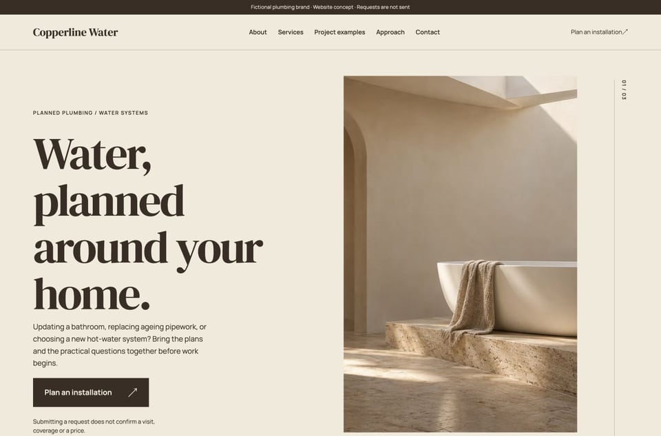 Copperline Water template homepage screenshot