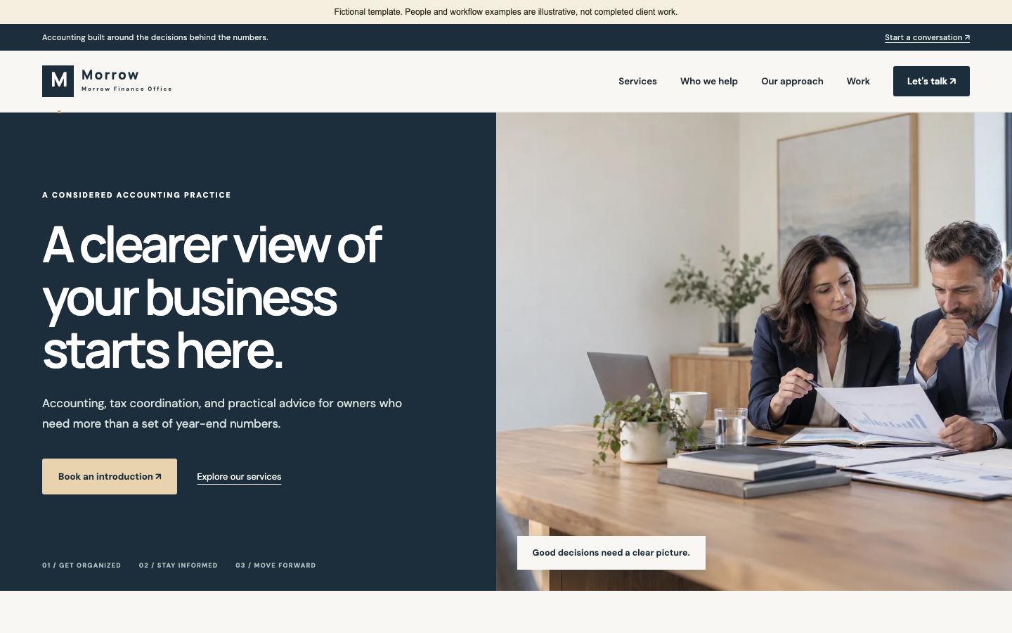 Morrow Finance Office template homepage screenshot