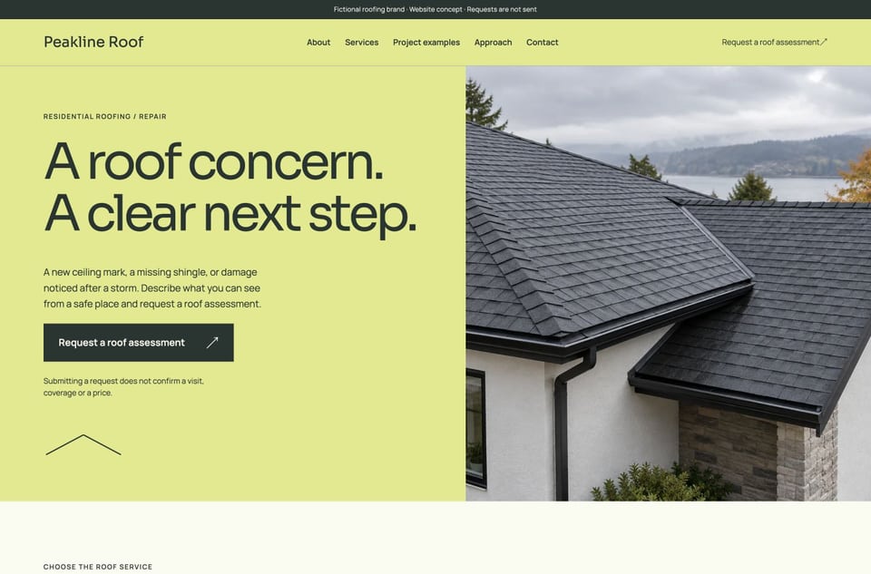 Peakline Roof template homepage screenshot