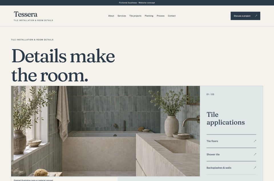 Tessera template homepage screenshot